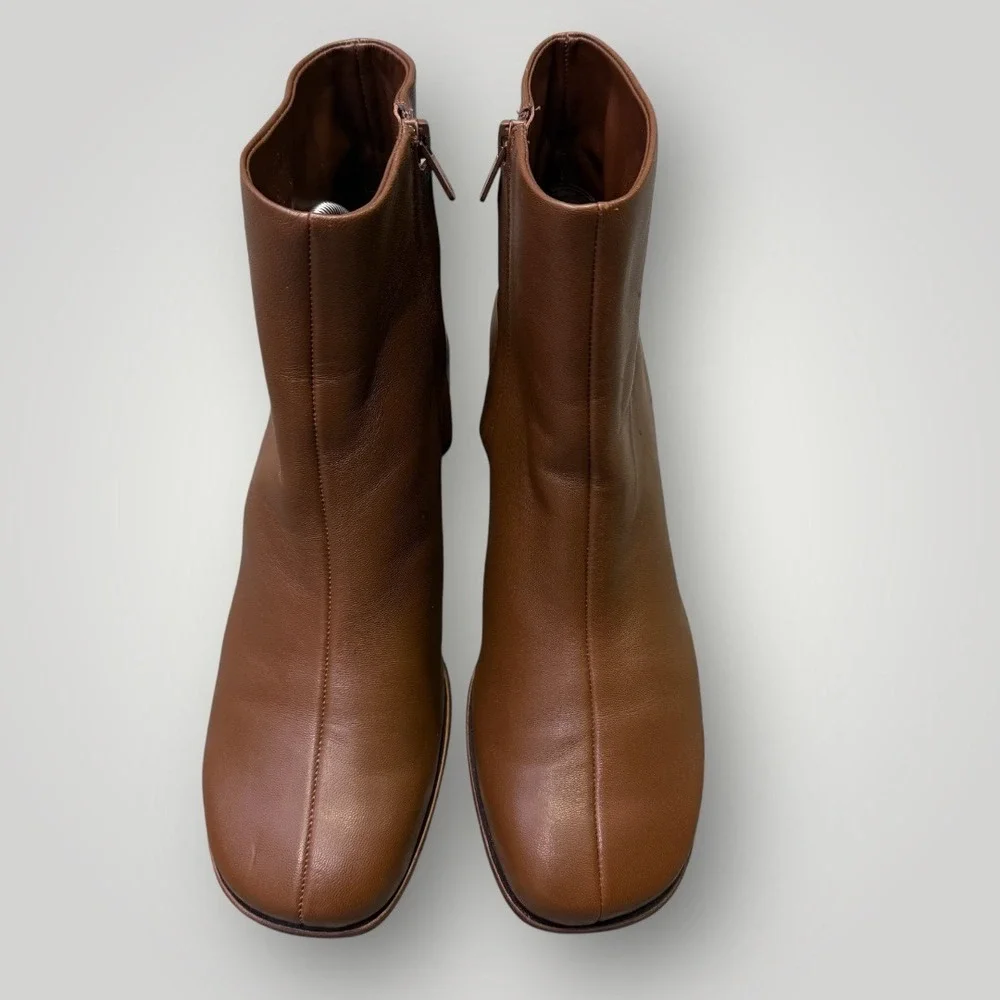 Vince‎ Maggie Brown Leather Square Toe Block Heel Ankle Boots Size 11M EUR 41